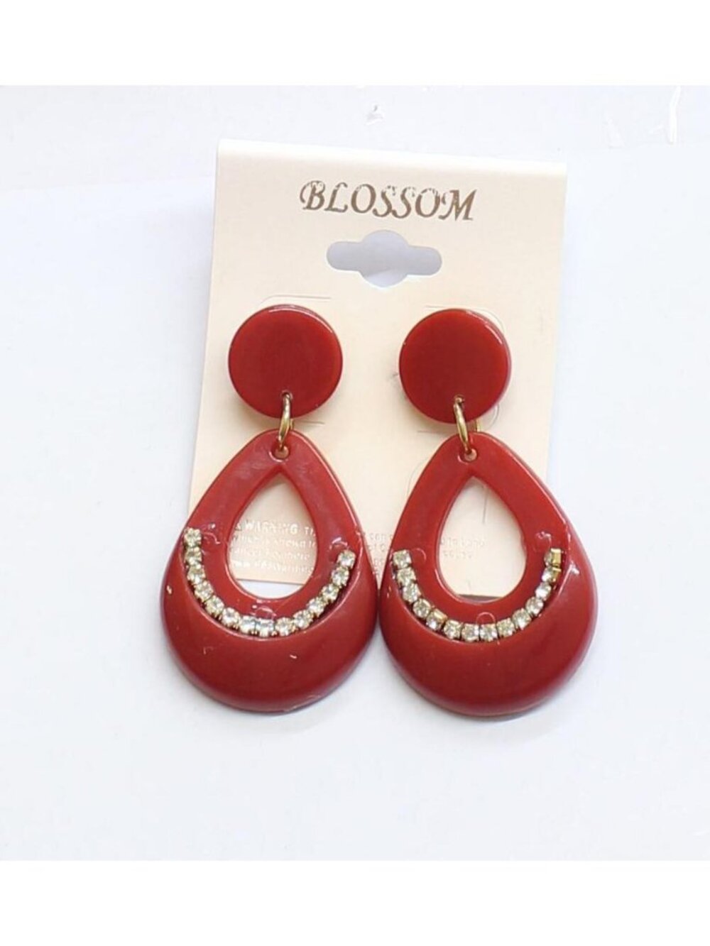 Blossom Boho Hollow Teardrop Hoop Dangle Post Earrings Red 2.25"